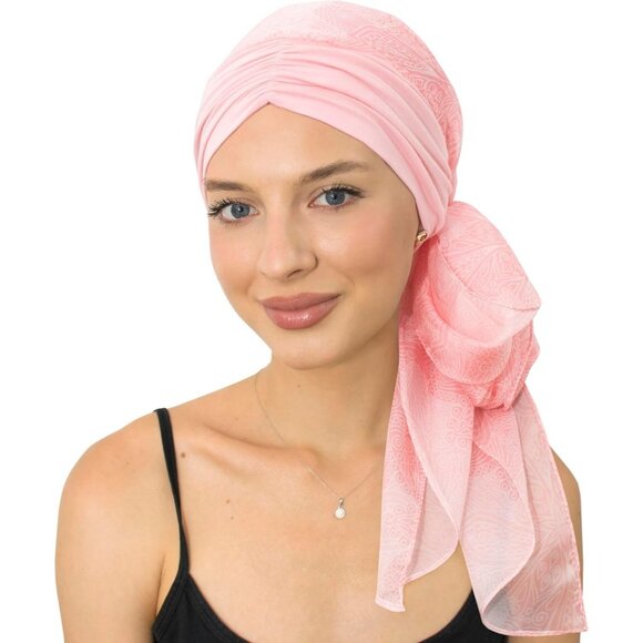 Women’sPink Mandala Scarf Skull Cap Chemo Headwear Hair Loss Turban